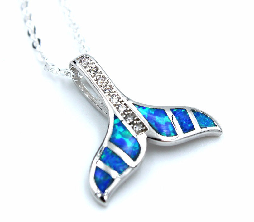 Whale Tail Opal Pendant Necklace