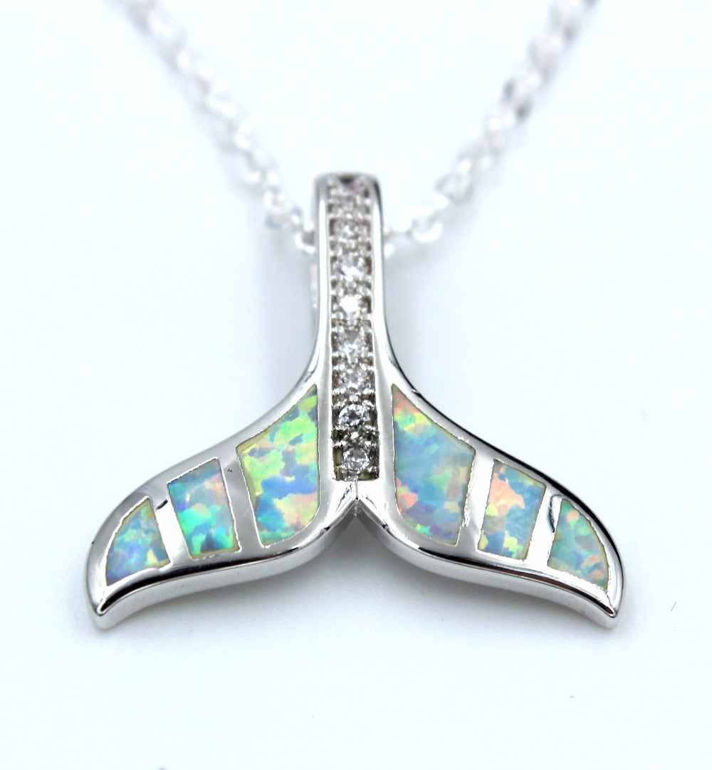 Whale Tail Opal Pendant Necklace