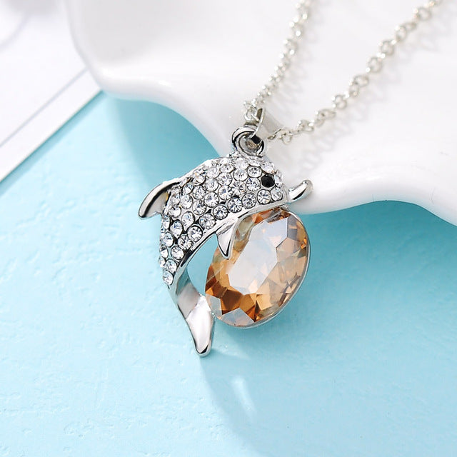 Crystal Dolphin Pendant Necklace VIP