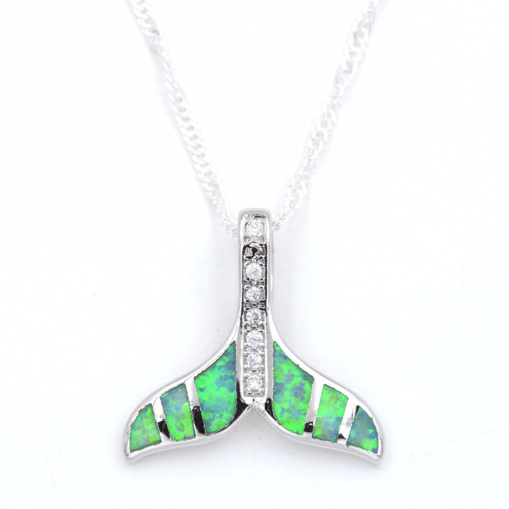 Whale Tail Opal Pendant Necklace