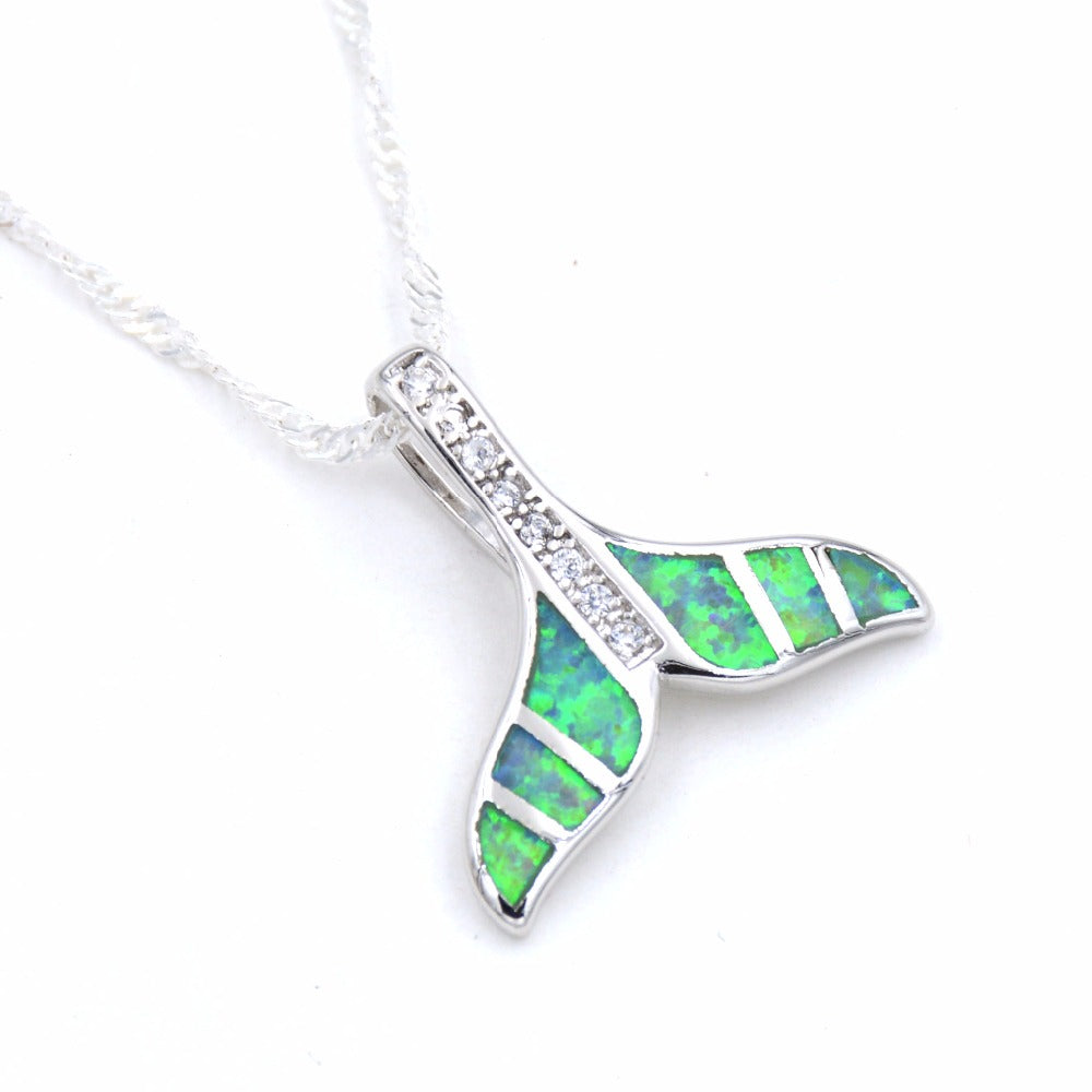 Whale Tail Opal Pendant Necklace