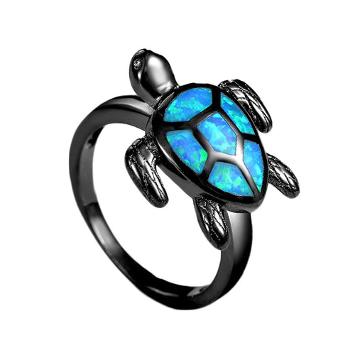 Black Opal Sea Turtle Ring