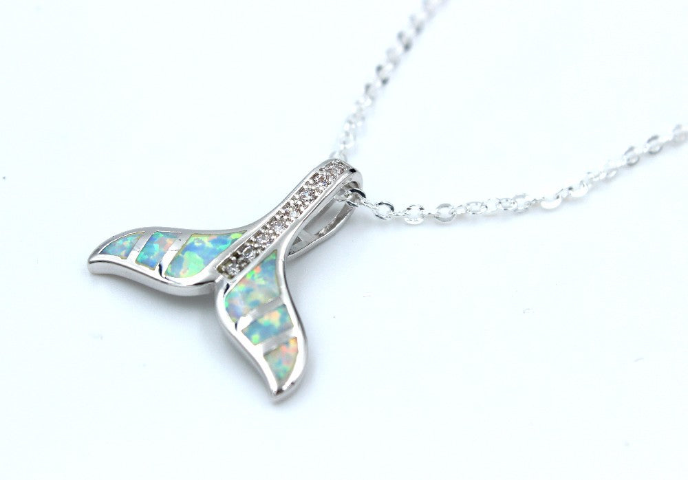 Whale Tail Opal Pendant Necklace