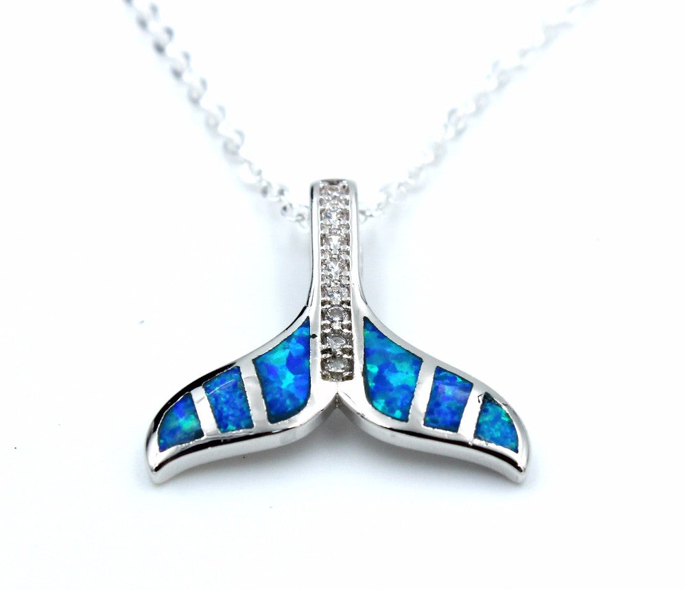 Whale Tail Opal Pendant Necklace