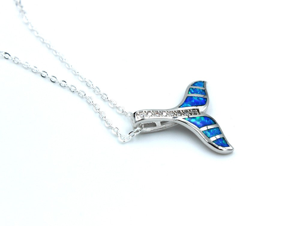 Whale Tail Opal Pendant Necklace